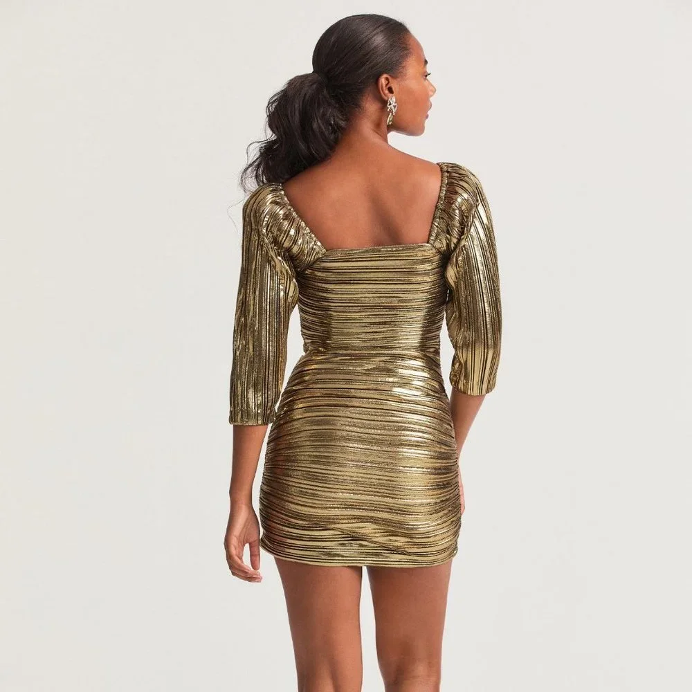 LoveShackFancy Thompson Mini Dress Gold Size 6 (M) NWT - Picture 2 of 5